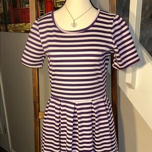 LuLaRoe Purple and White Striped Midi Dress